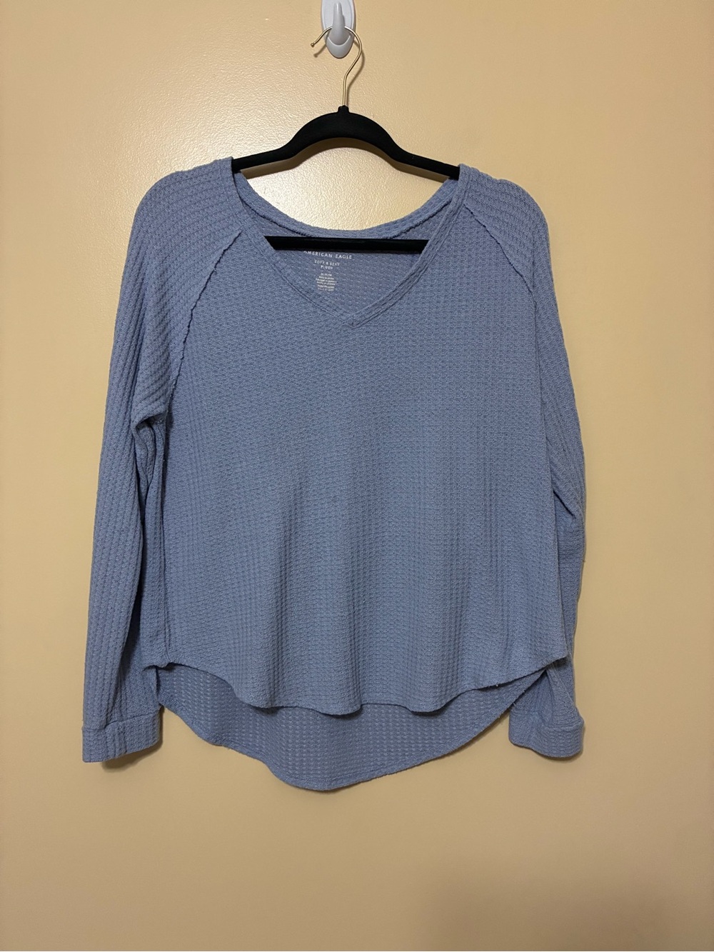 American Eagle Waffle Knit Thermal Top Women M Muted Blue Soft & Sexy Plush